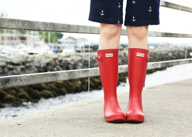 rain boots and shorts