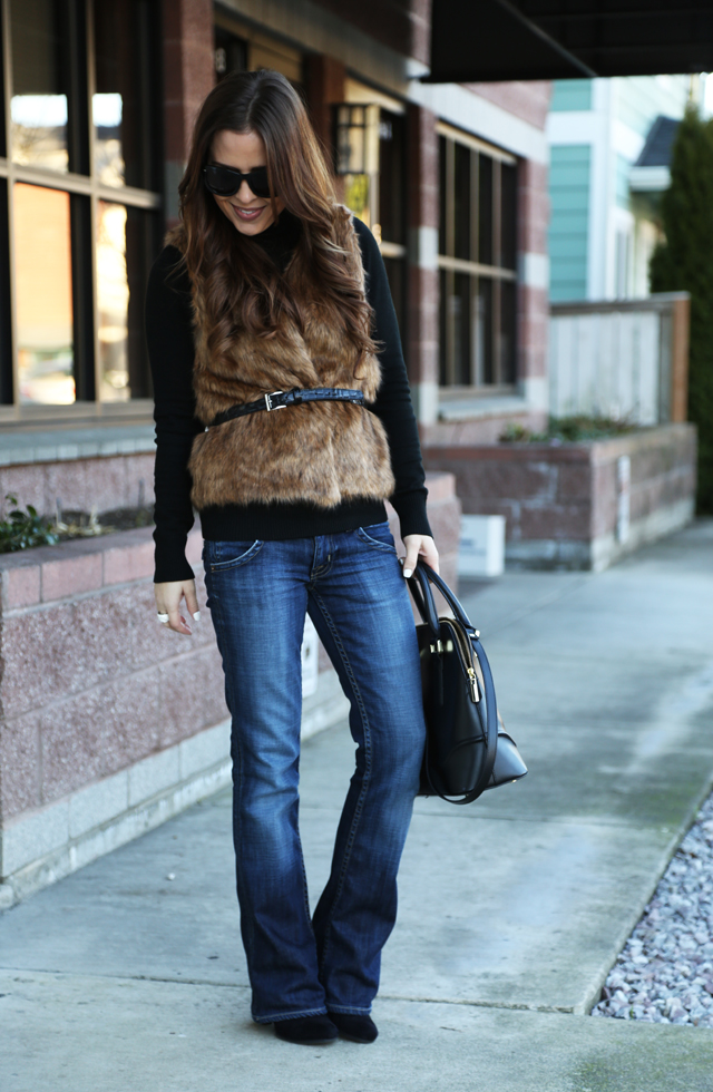 fur vest black turtleneck