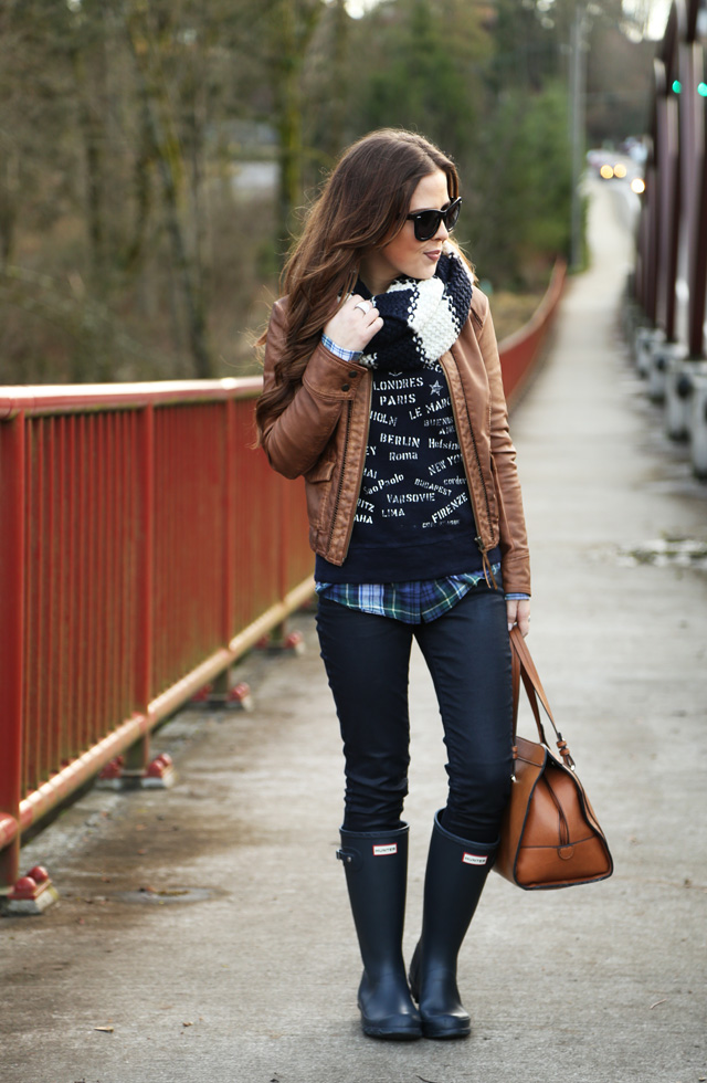 graphic sweatshirt, plaid, and stripes