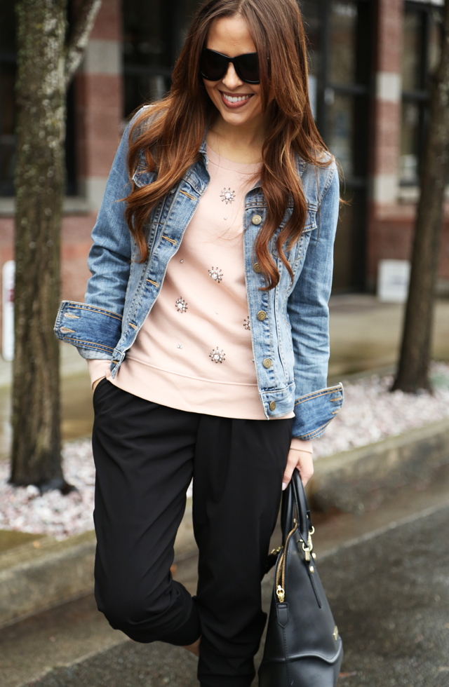 jeweled sweatshirt jean jacket