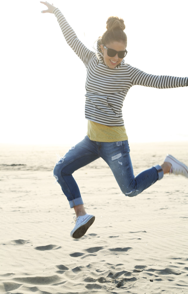 jumping on the beach