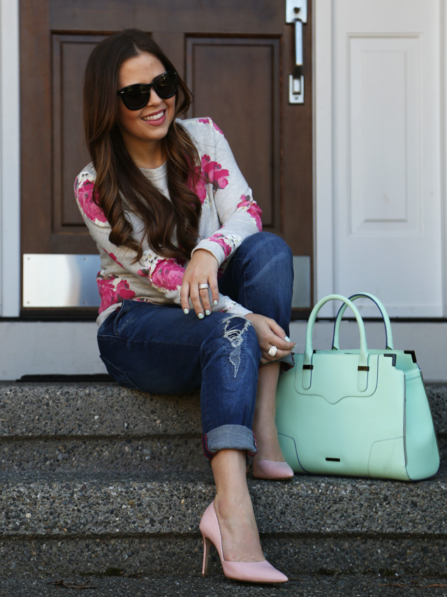 pink peonies Loft sweatshirt