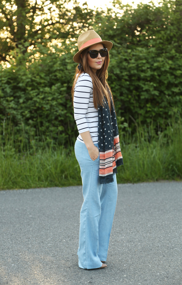 stripes and wide leg linen pants