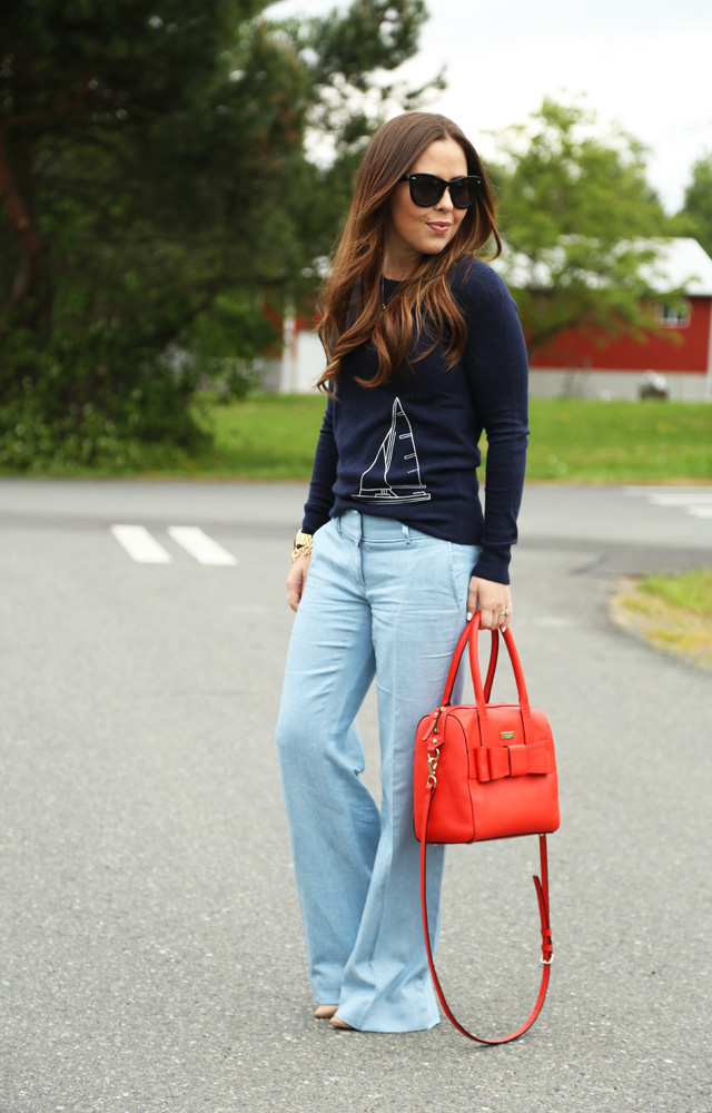 wide leg pants and a sailboat sweater