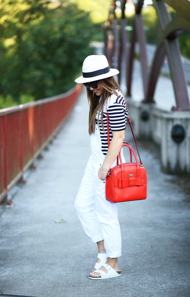 black and white with a pop of red