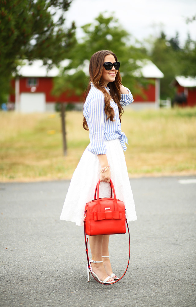 lady like skirt with a tied shirt