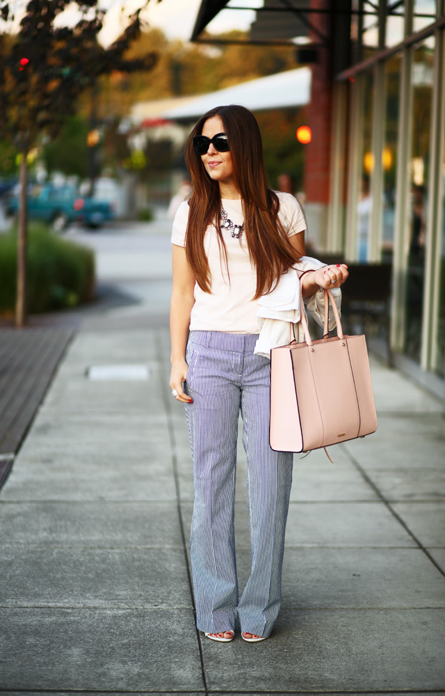 pink tee seersucker pants