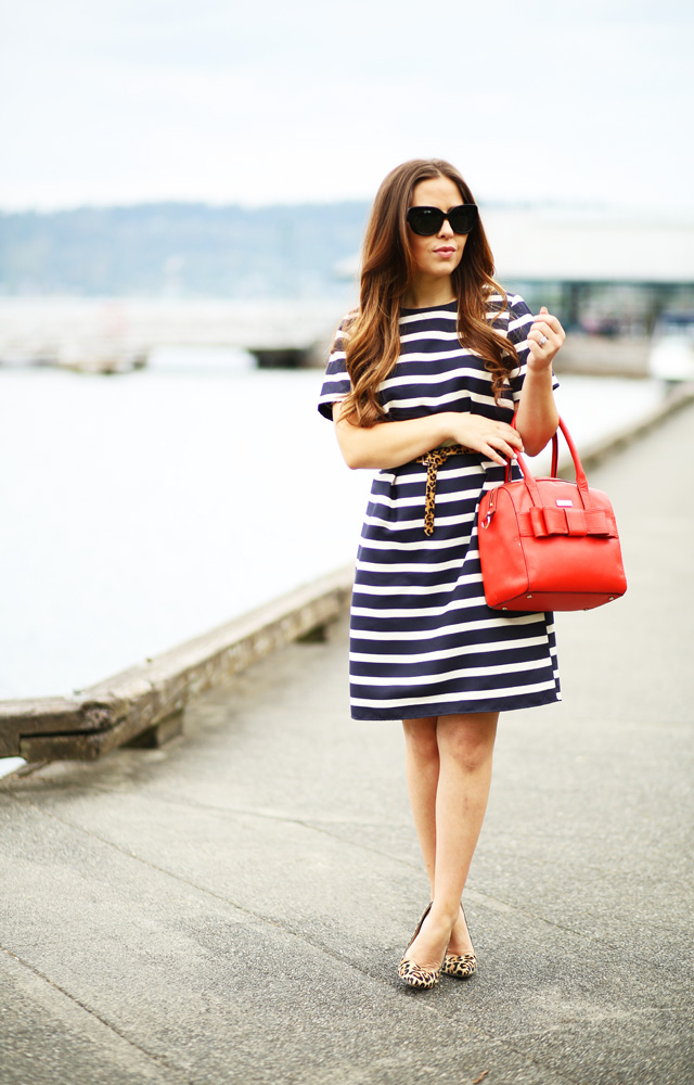 striped dress leopard shoes