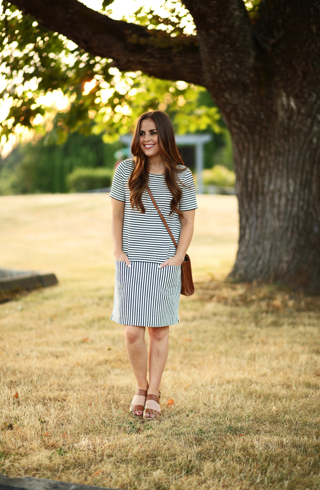 summer dress with cognac wedges