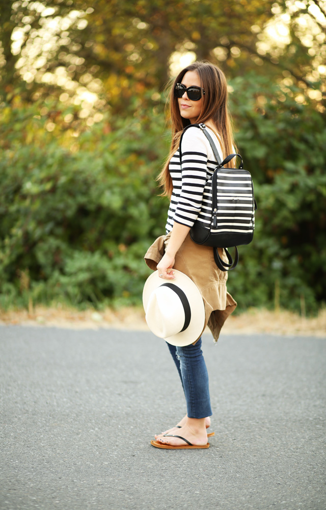 casual stripes outfit with gap jacket