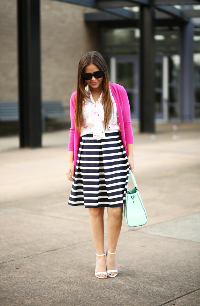 flamingo shirt stripes skirt