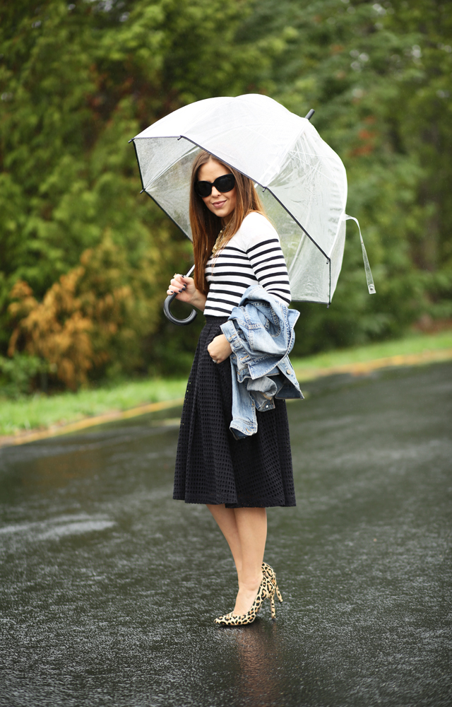 black and white with a denim jacket