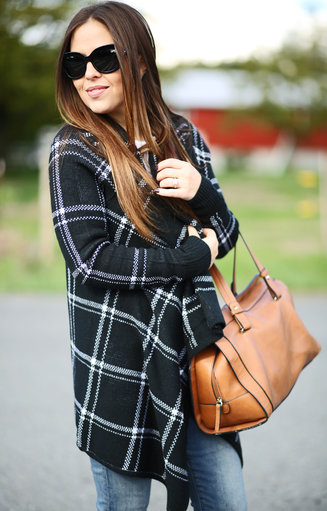 black plaid waterfall cardigan