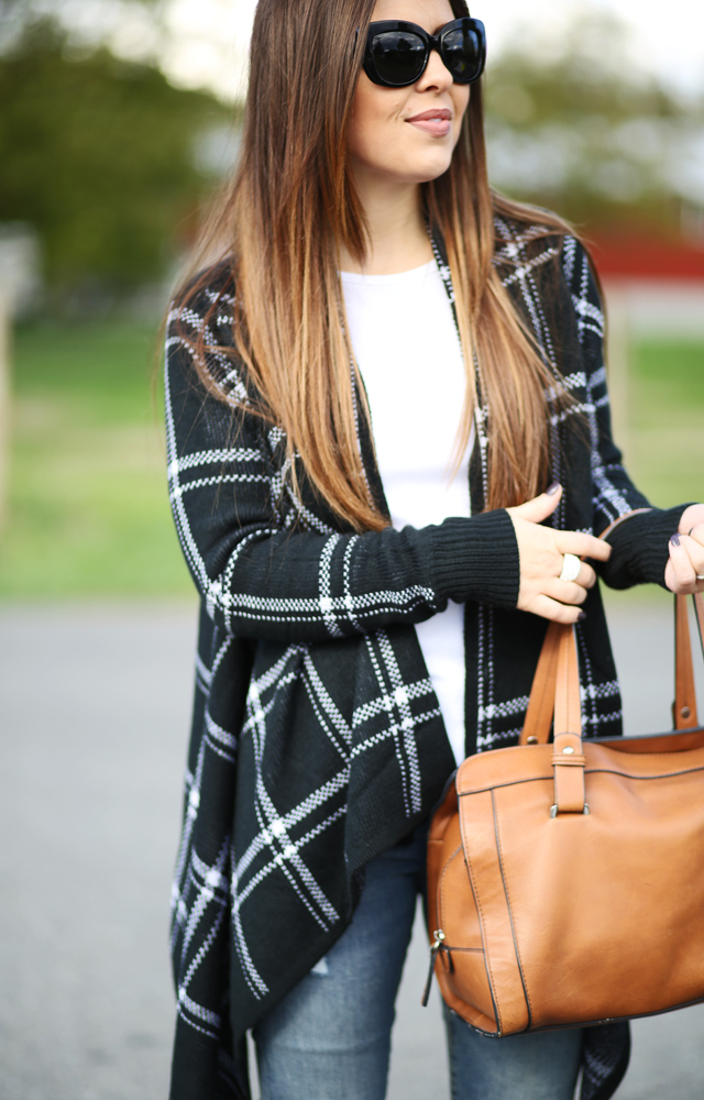 black waterfall plaid drapey cardigan