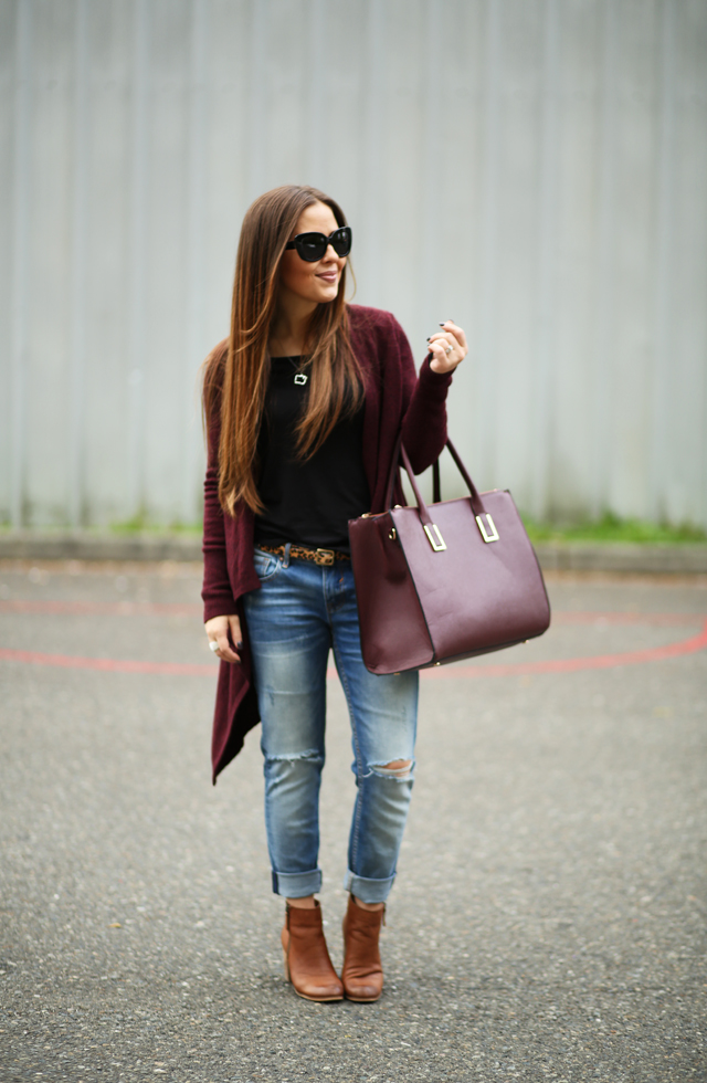 denim a waterfall cardigan and booties