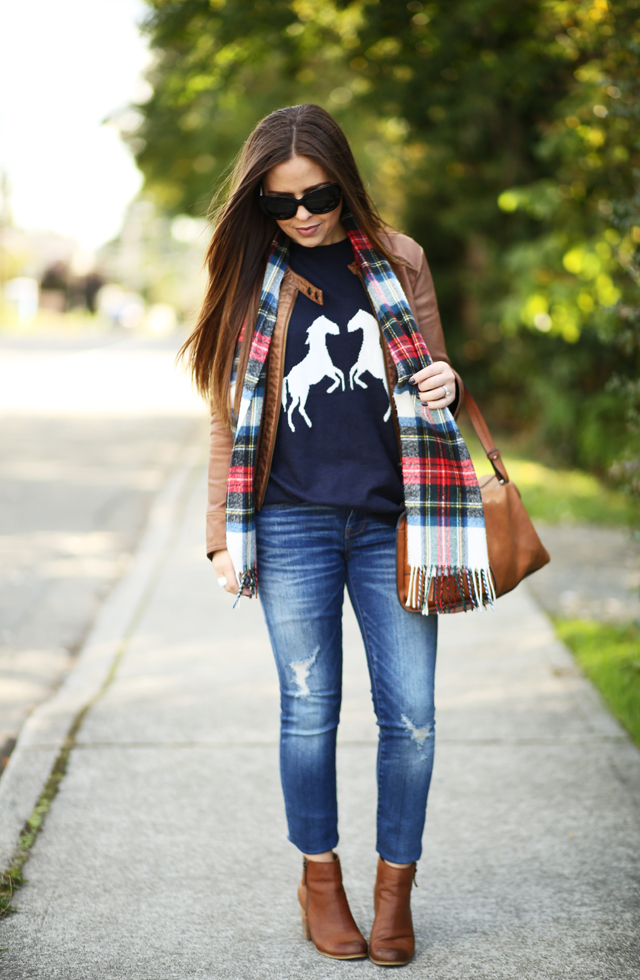 horse sweater leather jacket boots