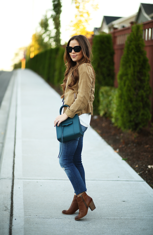 skinny jeans booties drapey gap jacket