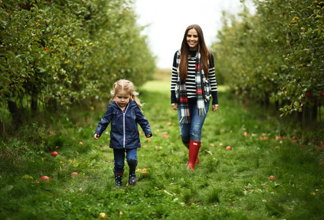 apple picking in fall with Littles