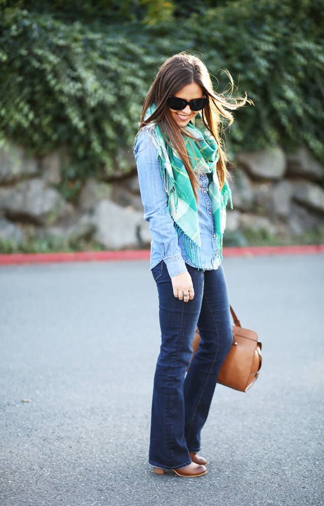 basic canadian tuxedo with a blanket scarf