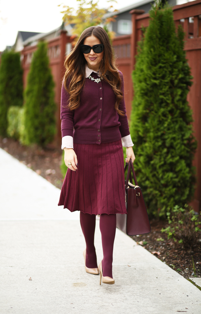 marsala sweater skirt wth cardigan