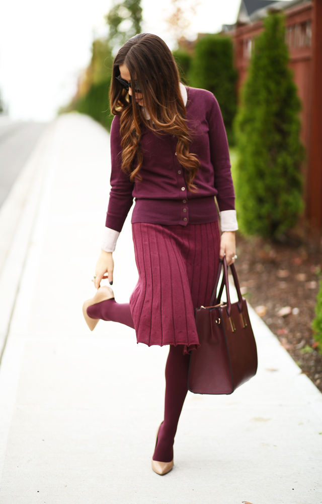 skirt and cardigan monochromatic