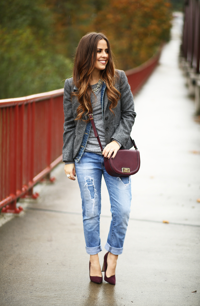 tweed and a denim vest