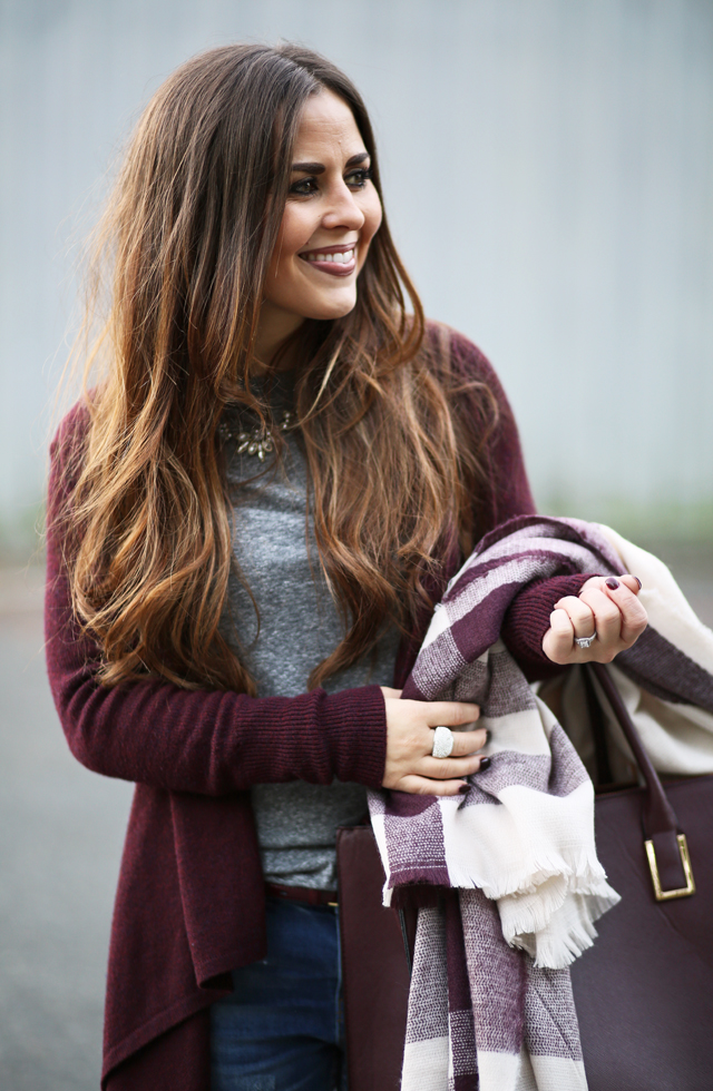 wine colored waterfall cardigan