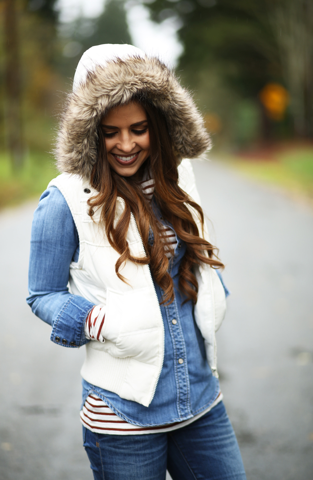 fur puffer vest fall layers