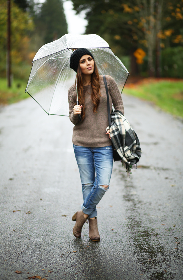 perfect fall booties with taupe sweater