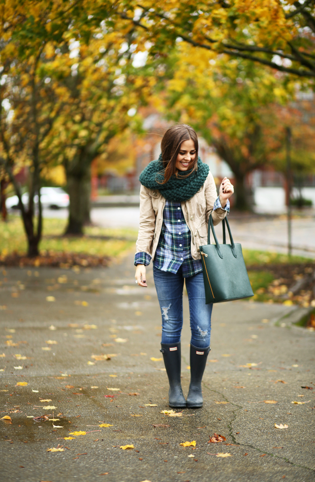 plaid and rainboots