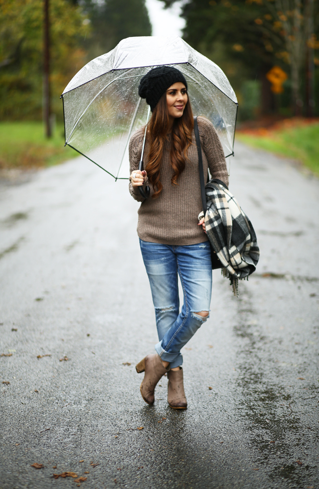 taupe Loft sweater slouchy beanie fall outfit