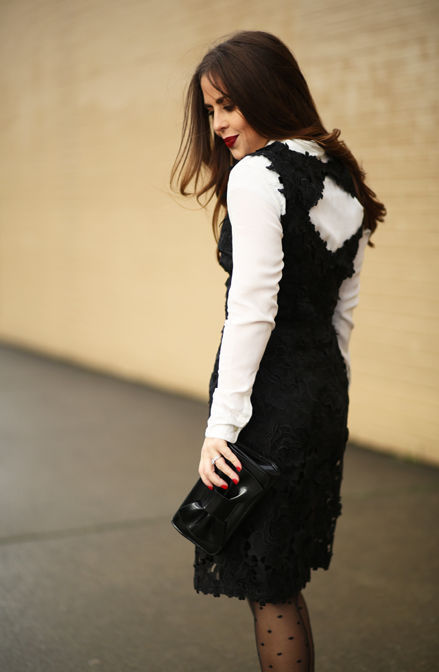 back detail black lace dress