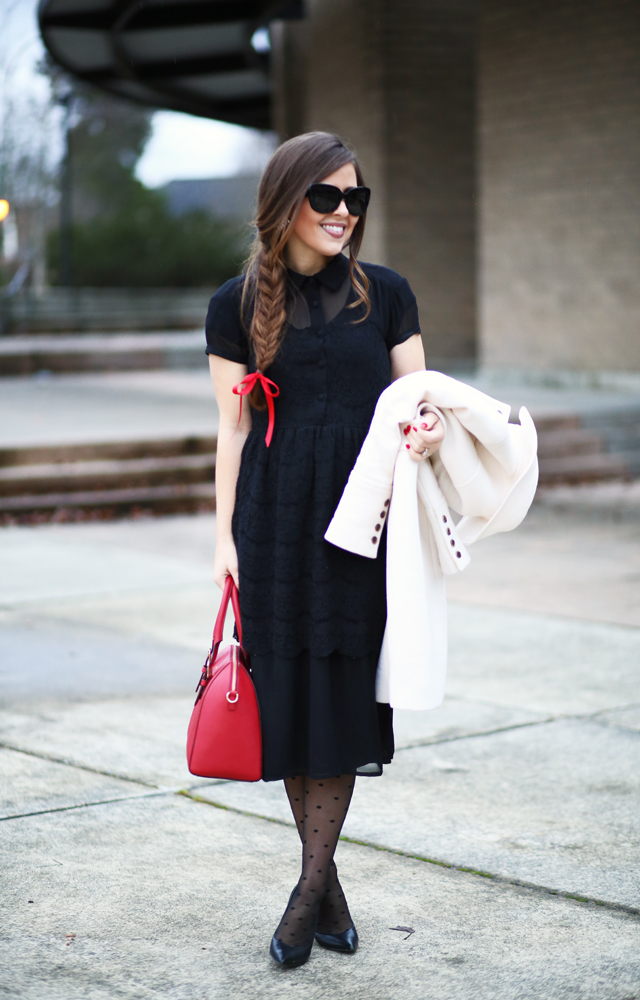 black dress braid  red bow