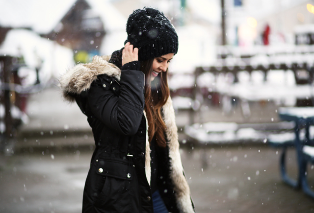 black parka with faux fur