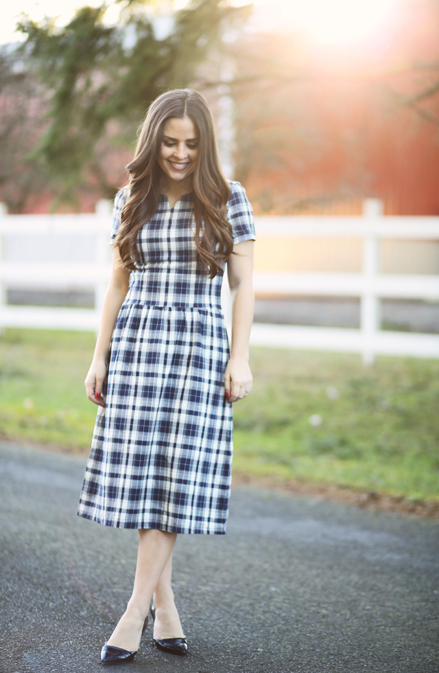 navy plaid midi dress perfect