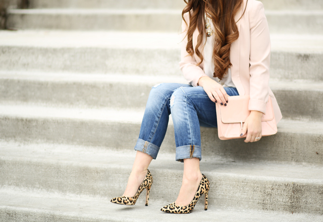 blush blazer leopard pumps