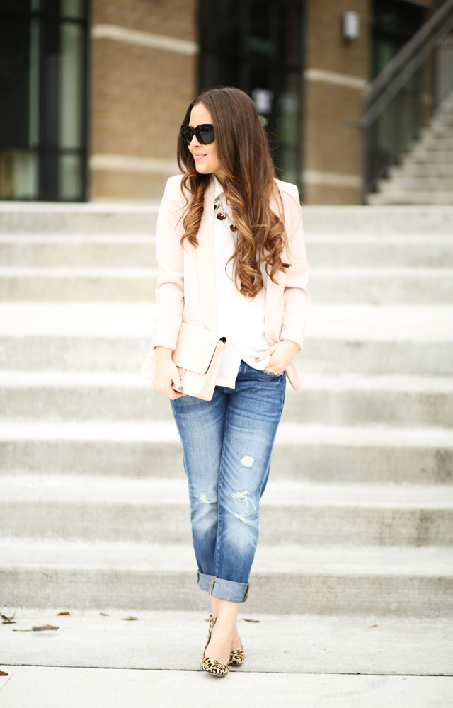 pink blazer boyfriend jeans