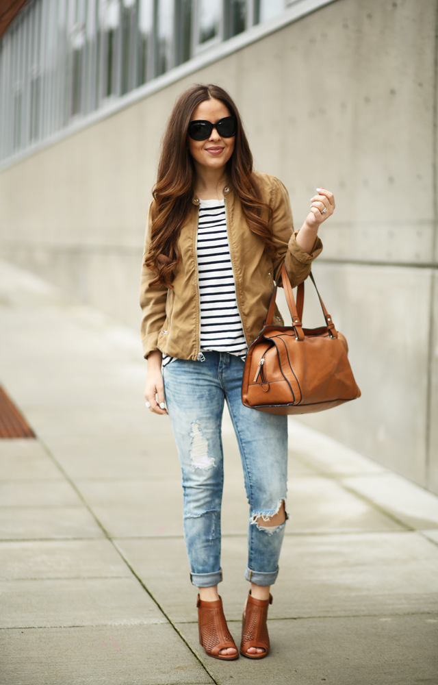 stripes and distressed jeans