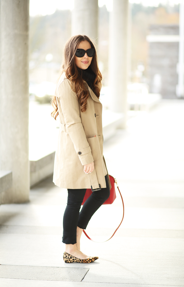 trench coat black clothes leopard shoes