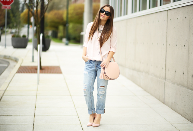 pink top ripped denim