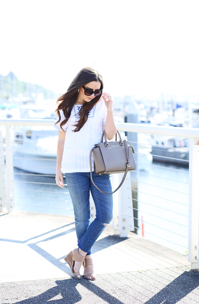 peasant top and skinny jeans