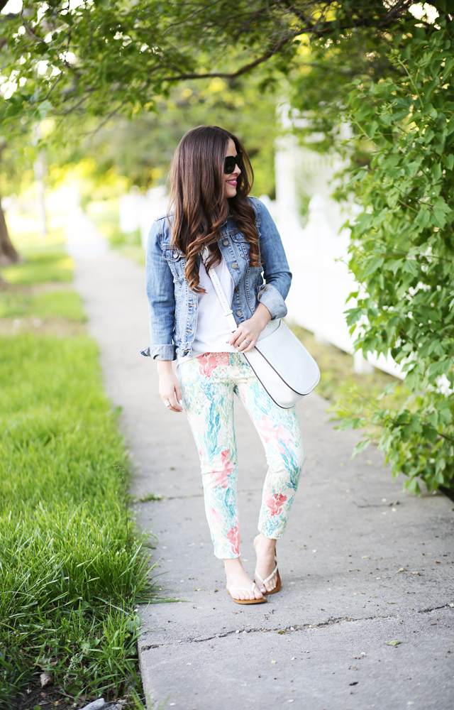 floral pants plus a jean jacket