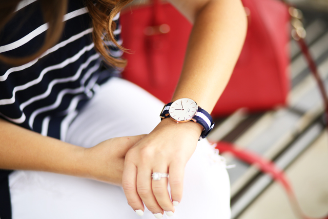 navy white striped daniel wellington