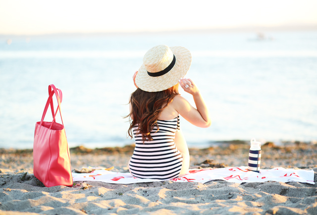 swimsuit and boater hat