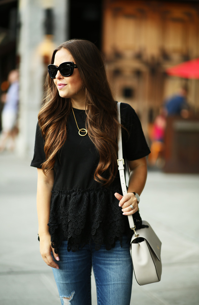 black lace top circle necklace