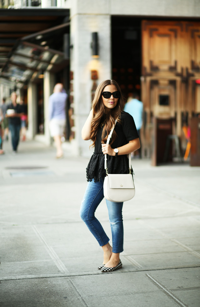 black lace top gingham flats