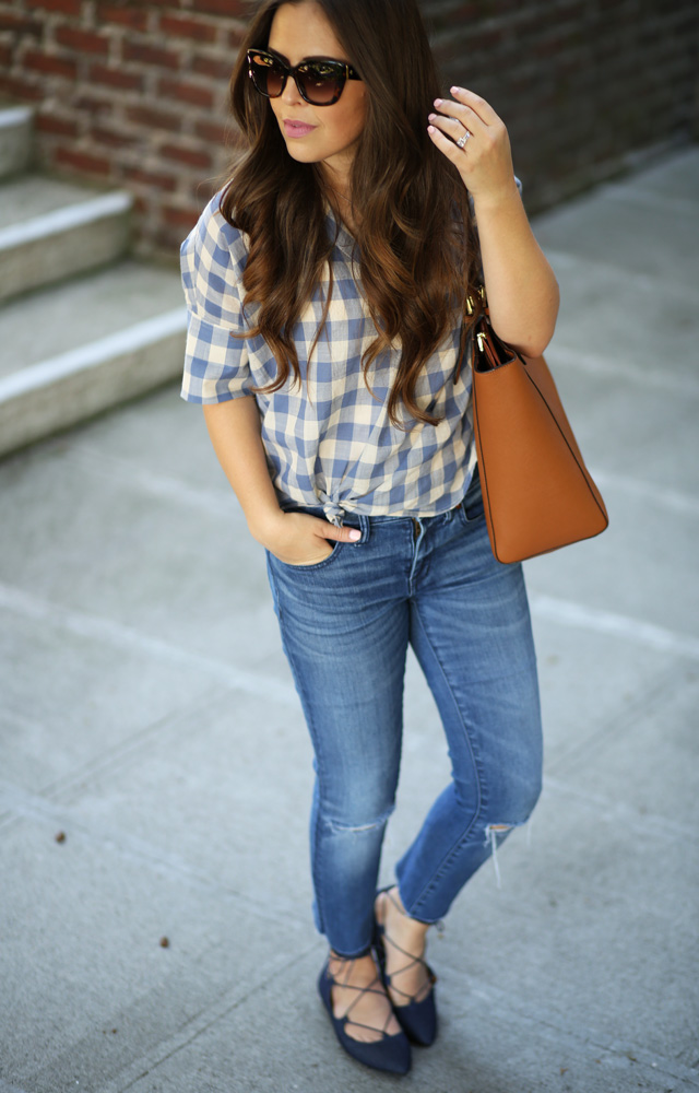 gingham madewell shirt denim lace up flats