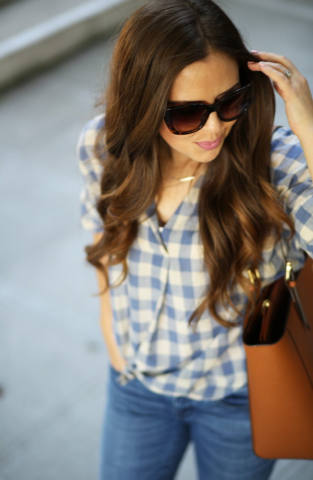 gingham shirt kate spade sunglasses