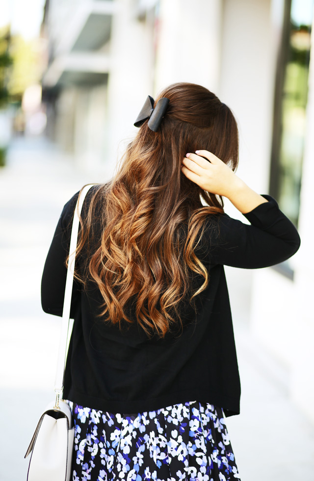 kate spade fall big curls, black cardigan