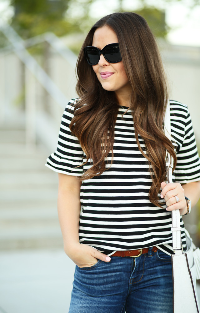 striped ruffle sleeve jcrew top